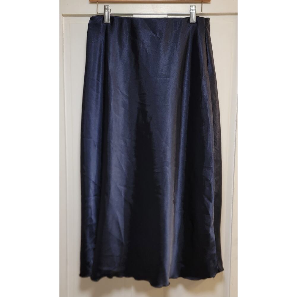Tash + Sophie Navy Blue Satin Midi Skirt - Size Medium